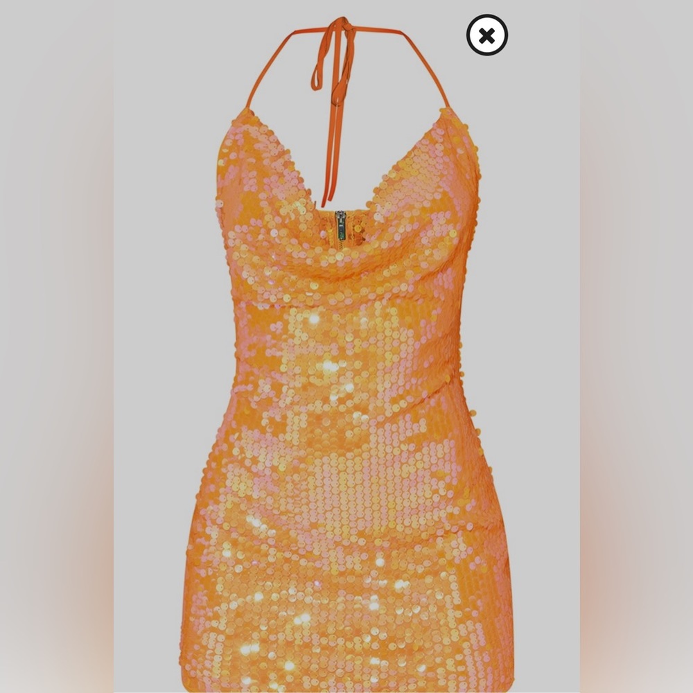 Fluorescent orange sequins dress